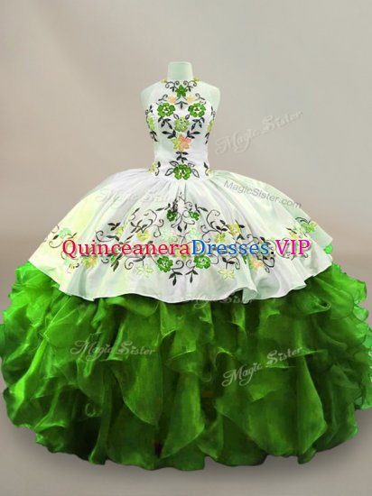 Custom Designed Floor Length Green 15 Quinceanera Dress Organza Sleeveless Embroidery - Click Image to Close
