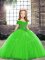 Pretty Tulle Straps Sleeveless Brush Train Lace Up Beading Pageant Dress for Teens in Green