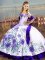 White And Purple Lace Up Off The Shoulder Embroidery and Ruffles Quinceanera Dress Satin and Organza Sleeveless