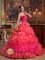 Elegant Hot Pink Quinceanera Dress For Broomfield Colorado/CO Sweetheart Beaded Decorate Bodice Taffeta and Organza Ball Gown