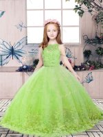Trendy Yellow Green Ball Gowns Tulle Scoop Sleeveless Lace and Appliques Floor Length Backless Little Girls Pageant Dress(SKU PAG1192-2BIZ)