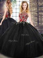 Black Ball Gowns Embroidery Sweet 16 Quinceanera Dress Zipper Sleeveless Floor Length(SKU SJQDDT2157002BIZ)