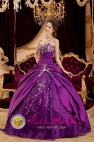 Purple Taffeta and Tulle Sweetheart Floor-length Appliques Ball Gown Quinceanera Dress In Boca Chica Dominican Republic