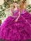 Exquisite Organza Sweetheart Sleeveless Lace Up Beading and Ruffles and Pick Ups Quinceanera Dress in Fuchsia