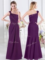 Hot Sale One Shoulder Purple Sleeveless Floor Length Ruching Side Zipper Court Dresses for Sweet 16