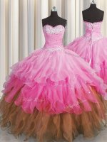 Top Selling Sleeveless Beading and Ruffles and Ruffled Layers and Sequins Lace Up Military Ball Gown