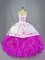 Top Selling Fuchsia Ball Gowns Beading and Embroidery and Ruffles Quince Ball Gowns Lace Up Organza Sleeveless