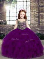 Best Sleeveless Lace Up Floor Length Beading and Ruffles Custom Made Pageant Dress