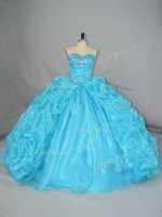 Enchanting Blue Ball Gowns Sweetheart Sleeveless Organza Floor Length Lace Up Embroidery and Ruffles Ball Gown Prom Dress(SKU PSSW0868BIZ)