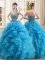 Fashionable Baby Blue Ball Gowns Sweetheart Sleeveless Organza Floor Length Lace Up Beading and Ruffles Vestidos de Quinceanera