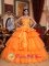 Teruel Spain Orange Ruffles Layered Strapless Organza Quinceanera Dress With Bow In New Jersey