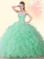 Sweetheart Sleeveless Lace Up Quinceanera Gowns Apple Green Organza