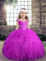Sleeveless Lace Up Floor Length Beading and Ruffles Child Pageant Dress