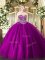 Fuchsia Ball Gowns Beading Ball Gown Prom Dress Lace Up Tulle Sleeveless Floor Length