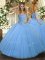 Romantic Aqua Blue Lace Up Sweet 16 Quinceanera Dress Beading Sleeveless Floor Length
