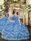 Floor Length Ball Gowns Sleeveless Blue Pageant Dresses Zipper