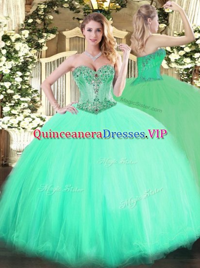 Ball Gowns Sweet 16 Quinceanera Dress Aqua Blue Sweetheart Tulle Sleeveless Floor Length Lace Up - Click Image to Close