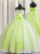 Elegant Yellow Green Quinceanera Dresses Military Ball and Sweet 16 and Quinceanera with Beading and Ruching Spaghetti Straps Sleeveless Lace Up