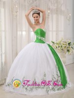 Palpala Argentina The Super Hot White and green Sweetheart Neckline Quinceanera Dress With Embroidery Decorate