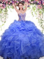 Simple Sleeveless Beading and Ruffles Lace Up Sweet 16 Dresses