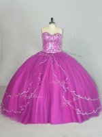 Ball Gowns Sleeveless Fuchsia Quinceanera Gown Brush Train Lace Up