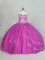 Ball Gowns Sleeveless Fuchsia Quinceanera Gown Brush Train Lace Up