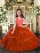 Sleeveless Organza Floor Length Lace Up Little Girls Pageant Gowns in Rust Red with Ruffles