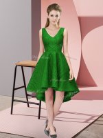 Green Lace Zipper Quinceanera Dama Dress Sleeveless High Low Lace