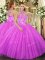 Gorgeous Fuchsia Tulle Lace Up 15 Quinceanera Dress Sleeveless Floor Length Beading and Embroidery