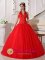 Des Plaines Illinois/IL A-line Halter Beaded Decorate Red Tulle Sweet 16 Dress