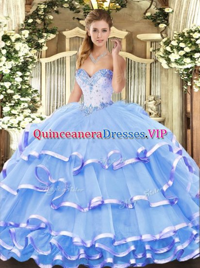 Sleeveless Lace Up Floor Length Beading and Ruffled Layers Sweet 16 Dress - Click Image to Close