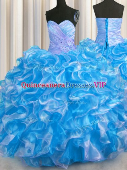 Sweetheart Sleeveless Lace Up Military Ball Dresses Blue And White Organza - Click Image to Close
