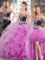 Stunning Sweetheart Sleeveless Sweep Train Lace Up Ball Gown Prom Dress Lilac Tulle