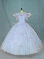 Short Sleeves Zipper Floor Length Beading Sweet 16 Dresses