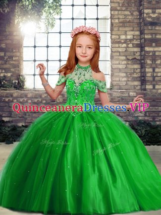 Floor Length Lace Up Little Girls Pageant Gowns for Party and Wedding Party with Beading