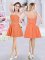 Mini Length Orange Quinceanera Court Dresses Chiffon Sleeveless Ruching