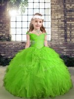 Sleeveless Floor Length Beading and Ruffles Lace Up Girls Pageant Dresses with