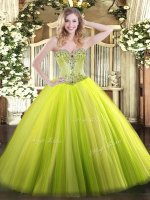 Yellow Green Sweetheart Neckline Beading Quinceanera Gown Sleeveless Lace Up