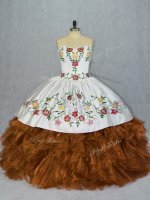 Sweet Floor Length Lace Up Quinceanera Gown Brown for Sweet 16 and Quinceanera with Embroidery and Ruffles