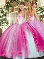 Ball Gowns 15th Birthday Dress Fuchsia Sweetheart Tulle Sleeveless Floor Length Lace Up