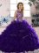 High End Purple Sleeveless Floor Length Beading and Ruffles Lace Up 15th Birthday Dress