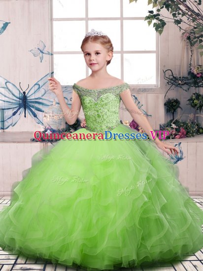 High Class Floor Length Lace Up Pageant Dress for Teens for Party and Sweet 16 and Wedding Party with Beading and Ruffles - Click Image to Close