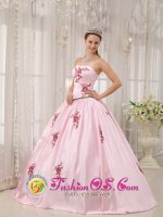 Buxtehude Germany Elegant A-line Baby Pink Appliques Decorate Quinceanera Dress With Strapless Taffeta