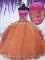 Orange Sweet 16 Quinceanera Dress Military Ball and Sweet 16 and Quinceanera with Embroidery and Ruffles Strapless Sleeveless Lace Up