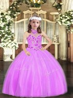 Tulle Sleeveless Floor Length Little Girl Pageant Gowns and Appliques