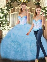 Delicate Blue Sleeveless Beading and Ruffles Floor Length Quinceanera Gowns(SKU SJQDDT1352009BIZ)