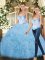 Delicate Blue Sleeveless Beading and Ruffles Floor Length Quinceanera Gowns