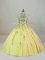 Yellow Halter Top Neckline Appliques and Embroidery Quinceanera Gowns Sleeveless Lace Up