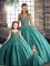 Teal Ball Gowns Beading and Appliques Quinceanera Dress Lace Up Tulle Sleeveless Floor Length