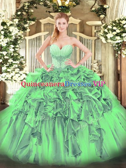 Cute Floor Length Sweet 16 Dresses Organza Sleeveless Beading and Ruffles - Click Image to Close
